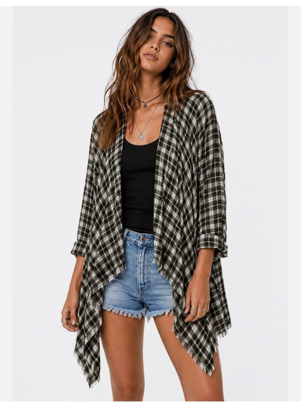Knox Rose Black and Cream Plaid Cardigan/Kimono